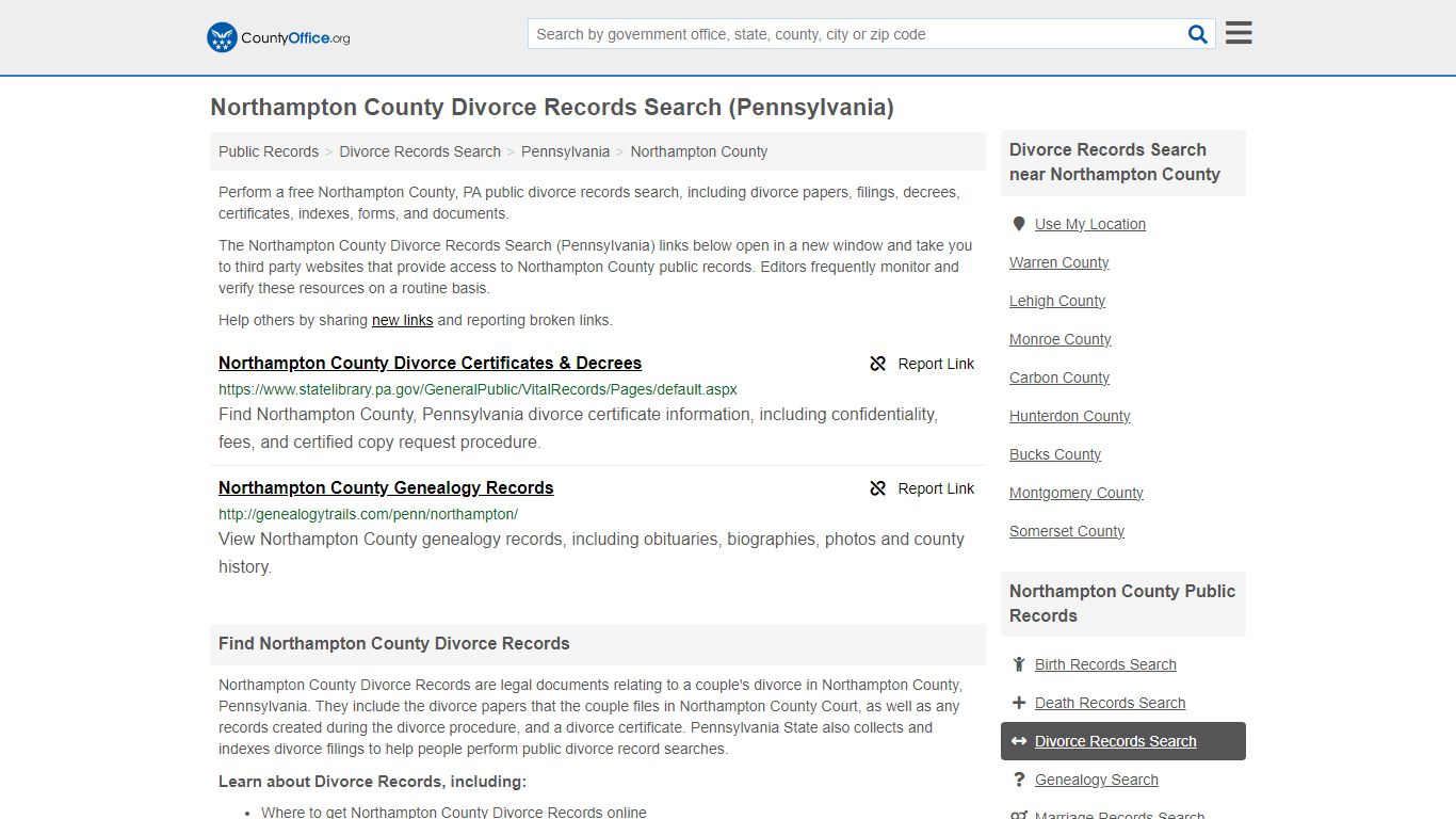 Northampton County Divorce Records Search (Pennsylvania) - County Office