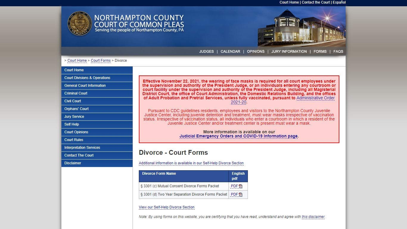 Divorce - Court Forms :: Northampton County Court of Common Pleas