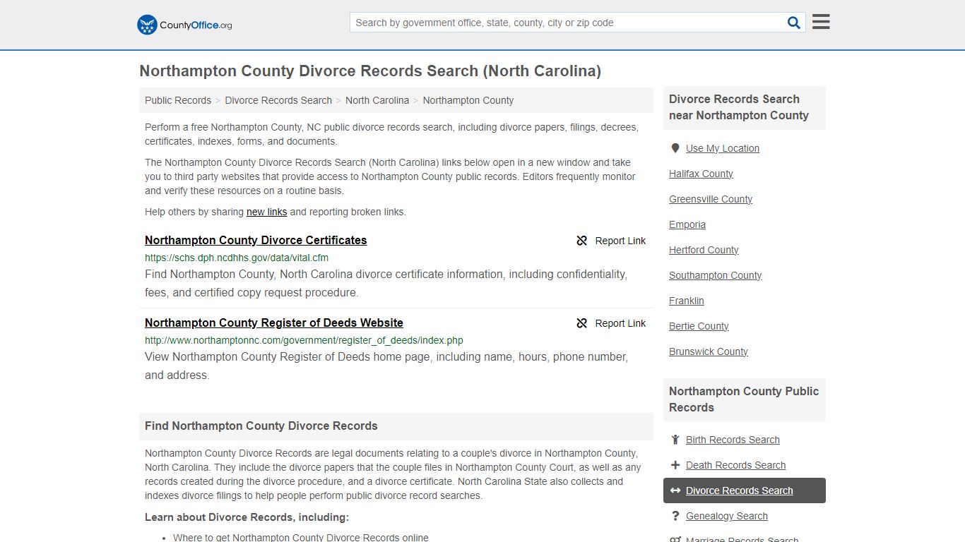 Northampton County Divorce Records Search (North Carolina) - County Office