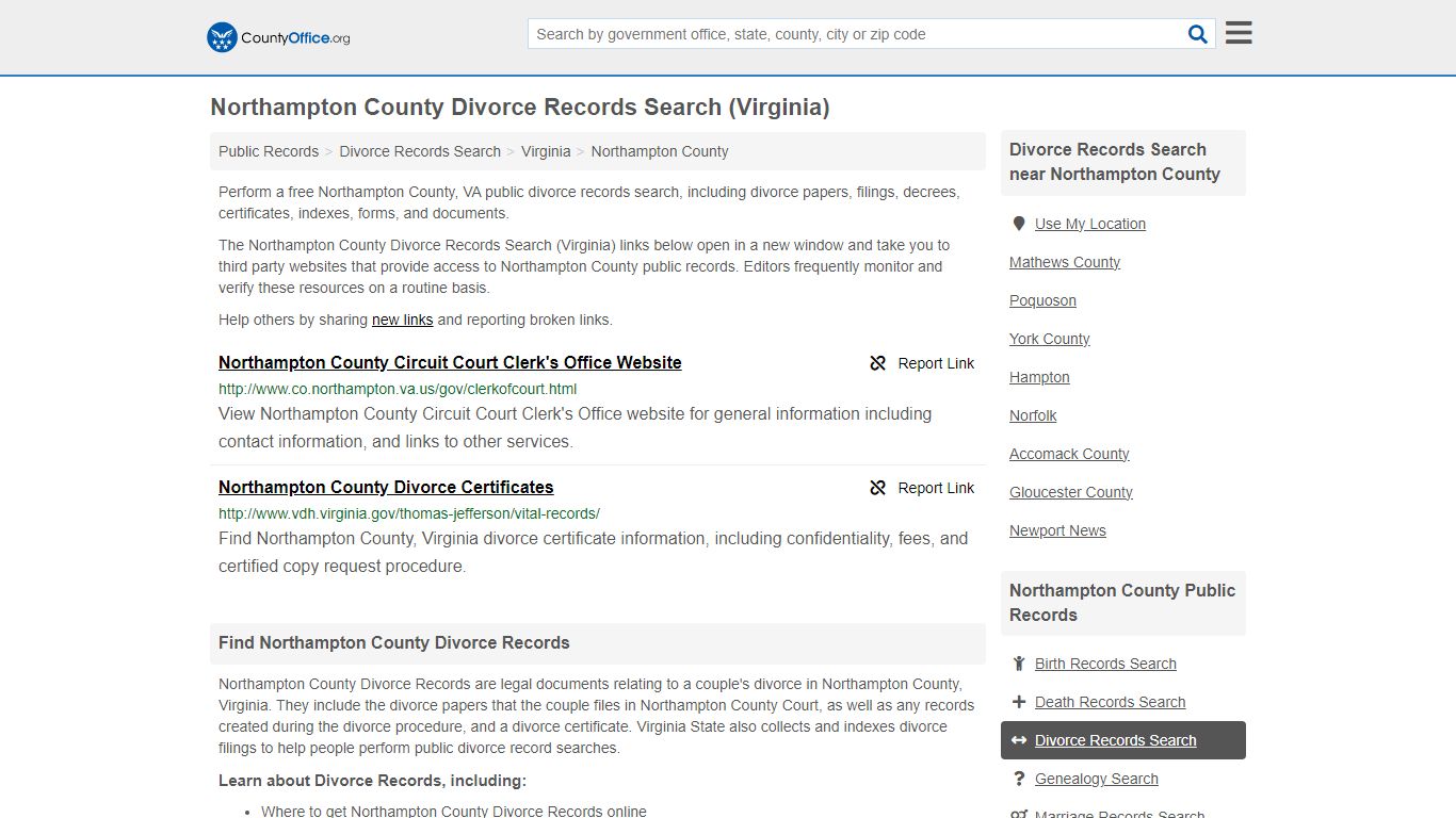 Northampton County Divorce Records Search (Virginia) - County Office
