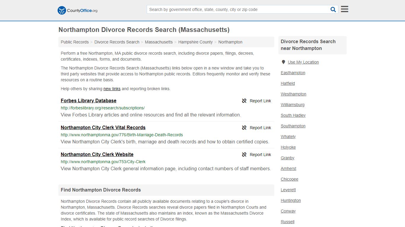 Divorce Records Search - Northampton, MA (Divorce Certificates & Decrees)
