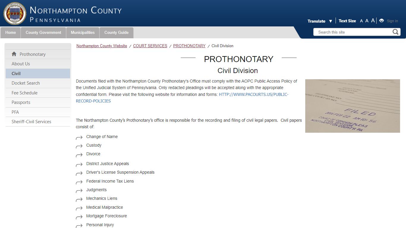 Civil Division - Northampton County, Pennsylvania